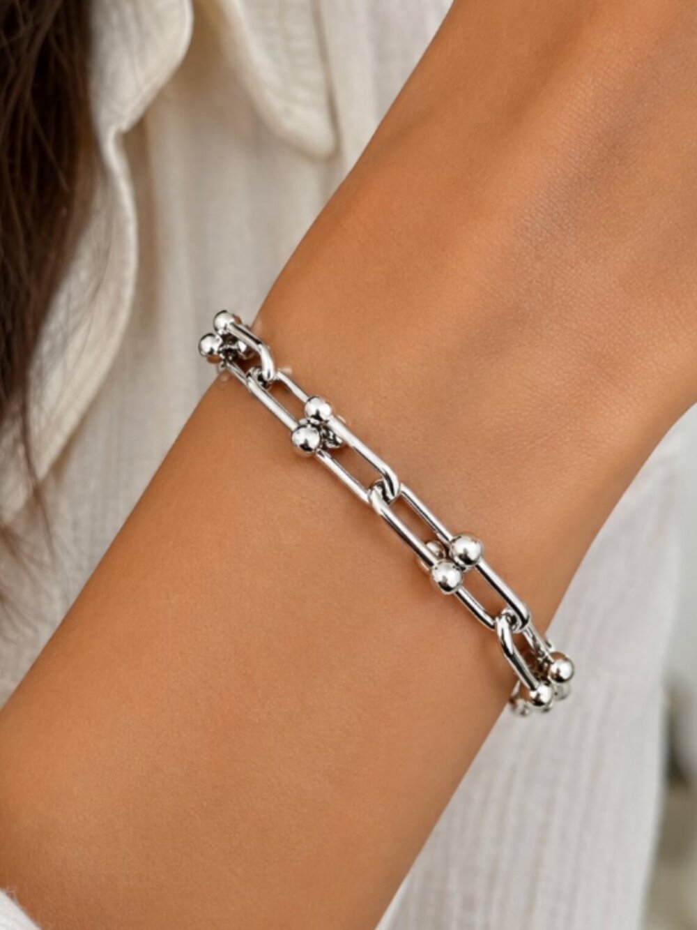 925 Sterling Silver U-Link Bracelet Horseshoe Bracelet Chunky Modern Bracelet